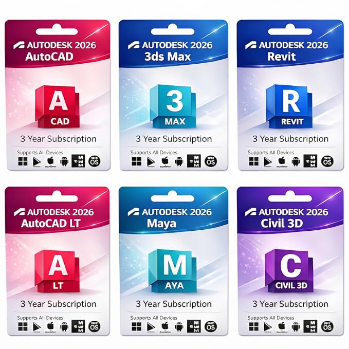 Image of Autodesk Software for PC. AutoCAD + 40 Autodesk Apps Subscription + Ai Features Valid for 2 Years. (2023-2027 with Multiple Languages) for Windows, MacOS, Android & iOS | Activation within 1 hour