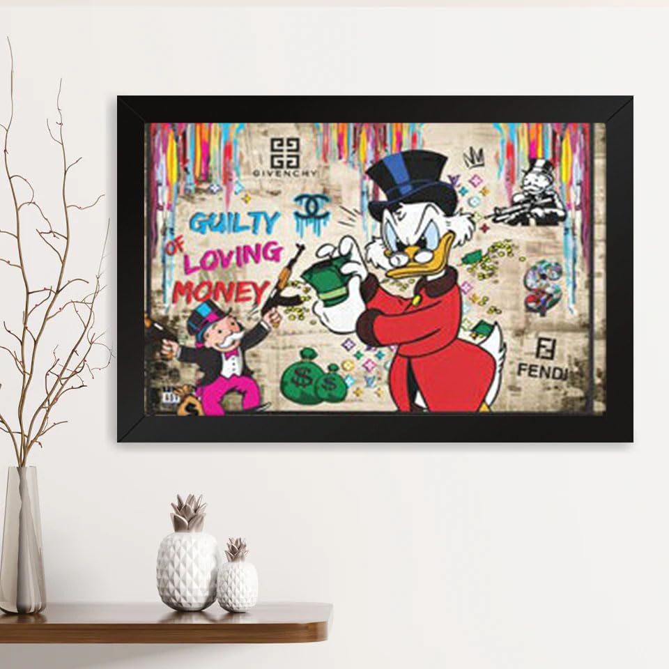 GADGETS WRAP Printed Photo Frame Matte Painting for Home Office Studio Living Room Decoration (14x11inch Black Framed) - Guilty Of Loving Money