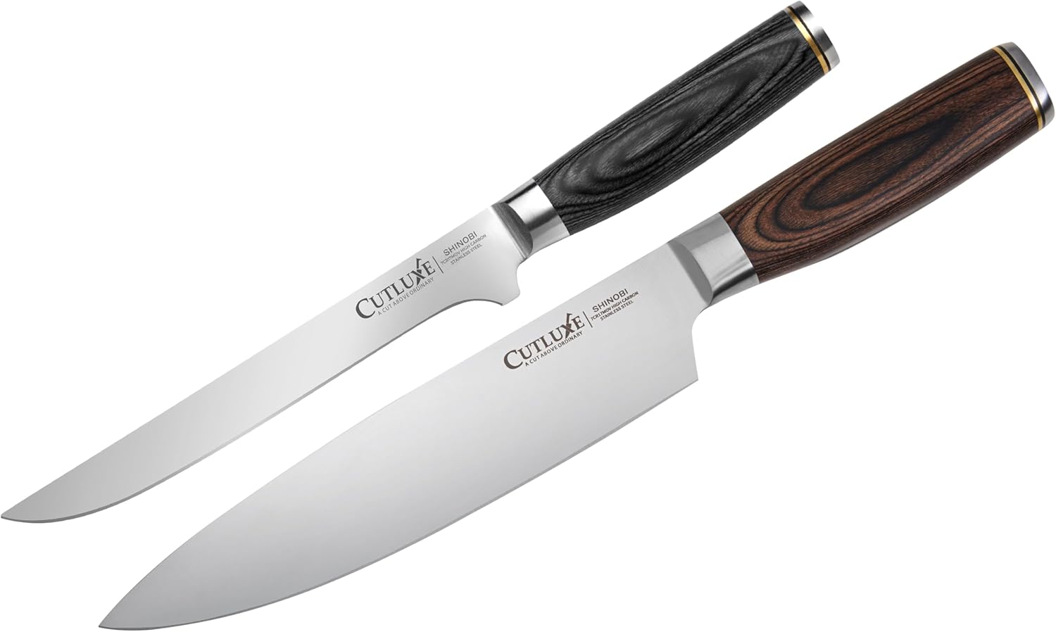 Cutluxe Shinobi Series Knife Set – 8″ Japanese Chef Knife and 6″ Boning Knife – Professional Kitchen & Meat Prep Set - High Carbon Stainless Steel Blade, Full Tang Pakkawood Handle