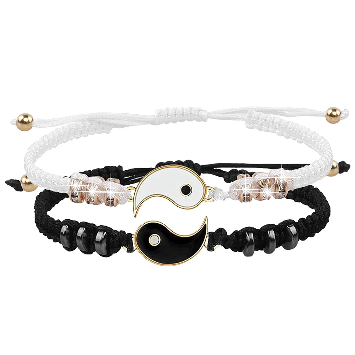 El Regalo "Yin Yang Handmade Macramé Golden Unisex Bracelets Set | Adjustable Bracelet for Best Friends/Couple - Set of 2 (These are NOT Magnetic)- Valentines Gift (B09Q1D3R8H) Amazon Price History, Amazon Price Tracker
