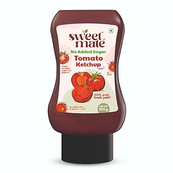 Sweetmate Tomato Ketchup | No Added Sugar & Jaggery | Low Calorie | Tastes like Regular Tomato Ketchup | Made with Natural Ingredients | No Artificial Colors & Flavours | No thickeners | Tasty, Healthy & Ideal for All Age Groups - 300g - image, photos