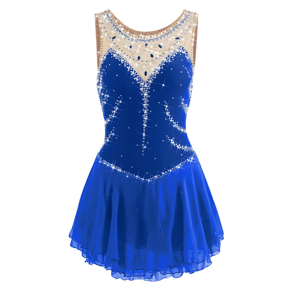BaNps Figure Skating Dress Girls Competition Ice Skating Wear Sleeveless Gymnastic Leotard Ballet Roller Skate Costumes