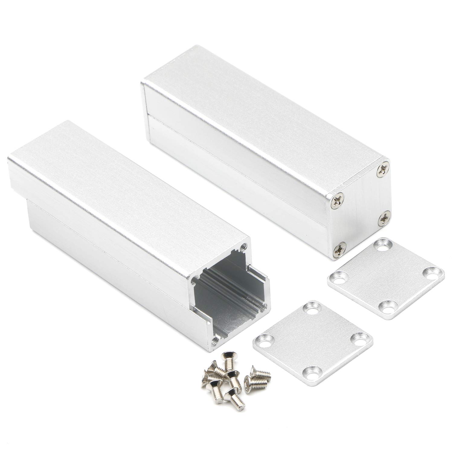 JIUWU 2pcs Silver Surface Drawing Process Split Aluminum Enclosure Electronic Project Box Case for PCB Instrument Amplifier DIY, 25x25x80mm (WHL)-image-2