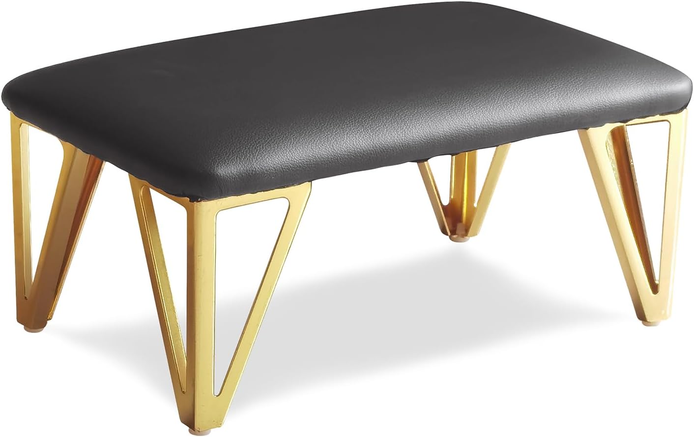 Small Foot Stool Ottoman 7 Inch with Metal Legs Faux Leather Ottoman Foot Rest for High Beds Seat Chair Couch Sofa Patio Bedroom Living Room Office (Black Surface, Rectangular)