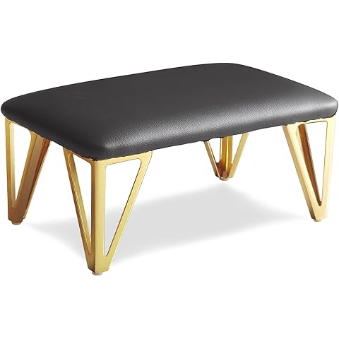 Foot Stool Ottoman - Faux Leather with Metal Legs