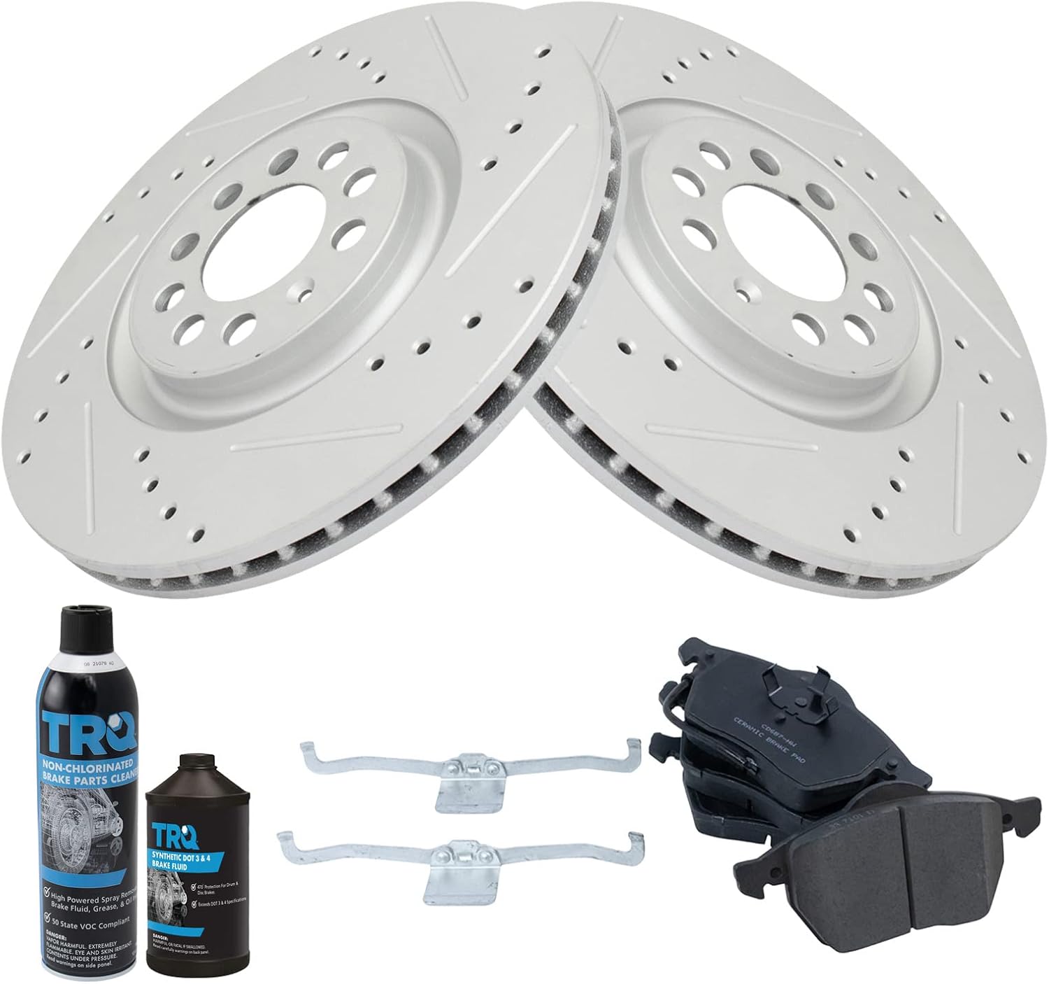TRQ Front Brake Performance Rotor Ceramic Brake Pad Kit Compatible with Audi VW Golf Jetta
