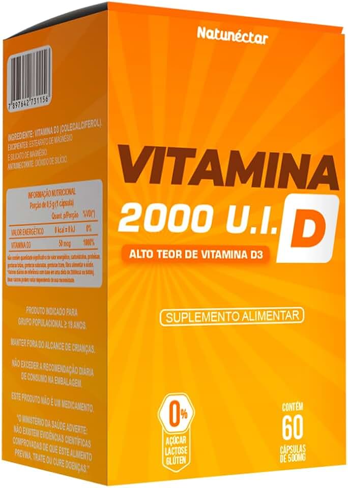 Vitamina D 500mg 2.000 UI 60 Cápsulas Vitamina do Sol - Natunéctar