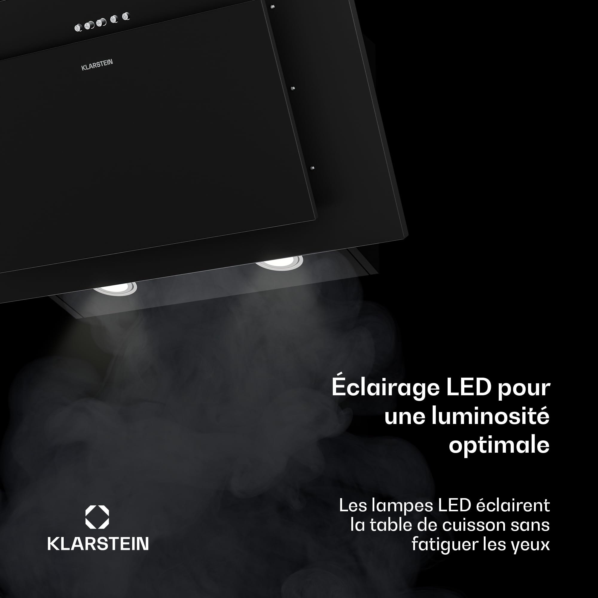 Klarstein Athena Hotte Aspirante 60 cm - Hotte Décorative Inclinée, 254 m³/h, LED, A+++, 3 Vitesses, Filtre Charbon, Silencieuse, Recyclage & Évacuation, Hotte Cuisine Moderne