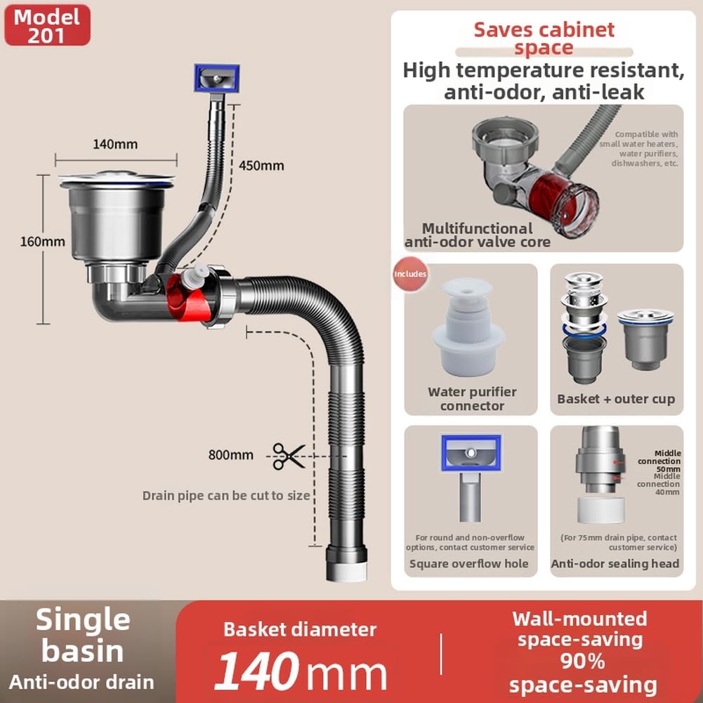 Juego de tubos de drenaje para fregadero de cocina para fregaderos dobles, accesorios de fontanería de acero inoxidable y polipropileno con neutralización de olores, kit completo de conexión de aguas