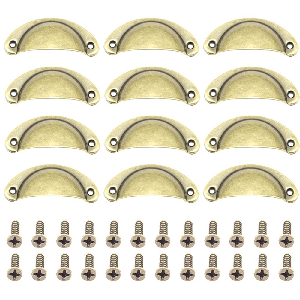 Ceeysee Bronze 12Pcs Cup Handles For Drawers 81 X 35Mm Shell Pull Handles Vintage Antique Drawer Semicircle Handle Furniture Door Knobs Handles With Screws (Klsq/Bronze)