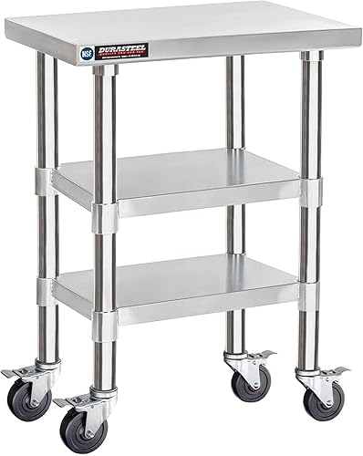 Miniatura 8 de DuraSteel Mesa de trabajo de acero inoxidable de 30 x 24 x 34 pulgadas de altura con 4 ruedas giratorias, mesa de trabajo de grado comercial