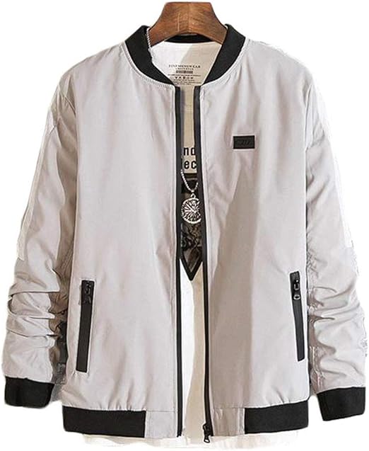 Amazon Gergeousメンズ スタジャン 長袖 薄手 ブルゾン ゆったり ジップアップ アウター 無地 シンプル ジャンパー 大きいサイズ メンズジャケット Wライトグレー コート ジャケット 通販
