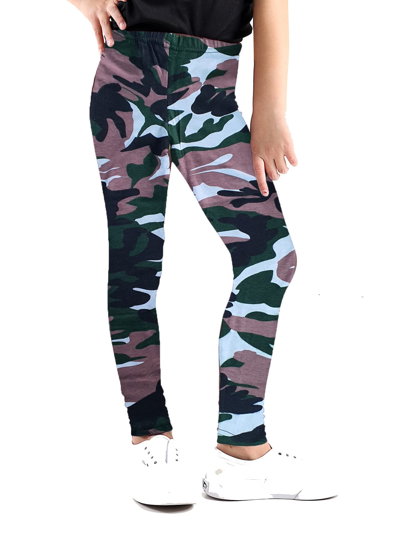 GW CLASSY OUTFIT Girls Kids Leggings Plain & Printed Girls School Fashion Dance Stretchy Full Length Leggings (7-8 Years, Army Camouflage Print)
