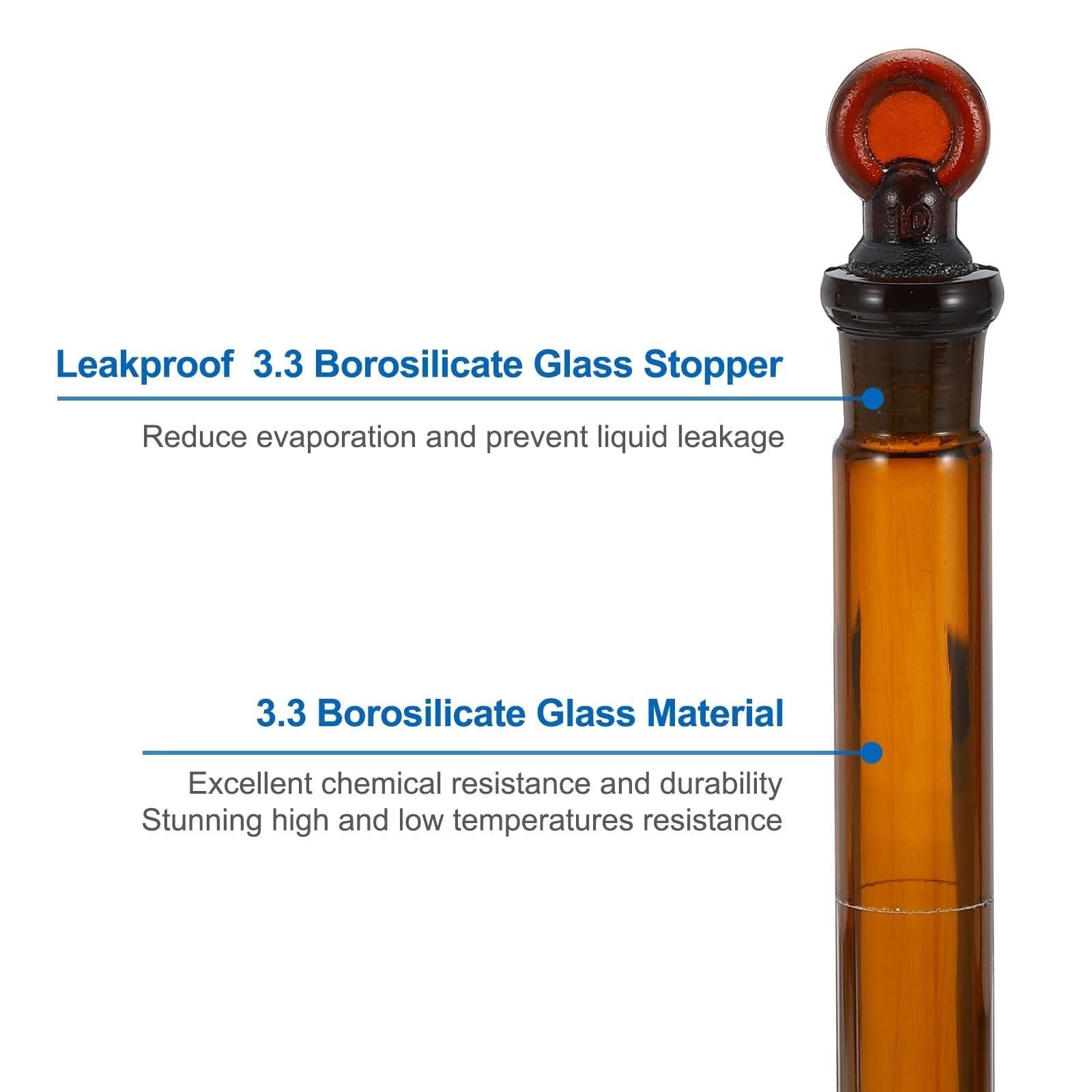 Matraz aforado 50ml, 2 Piezas Vidrio Borosilicato con Tapón de Vidrio para Mediciones de Laboratorio Precisas