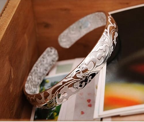 Miniatura 3 de Acxico National Style Brocade Carving 50 Brazalete de plata esterlina