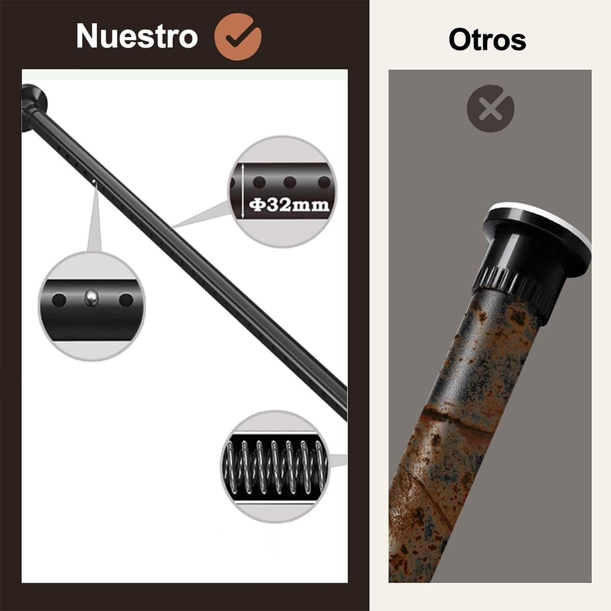 Teleskopstange Ohne Bohren 92-430cm, Edelstahl Vorhangstange Ø32mm, Duschvorhangstange Teleskopstange Klemmstange für Kleiderschrank, Fenster und Badezimmer(Weiß,228-277cm)