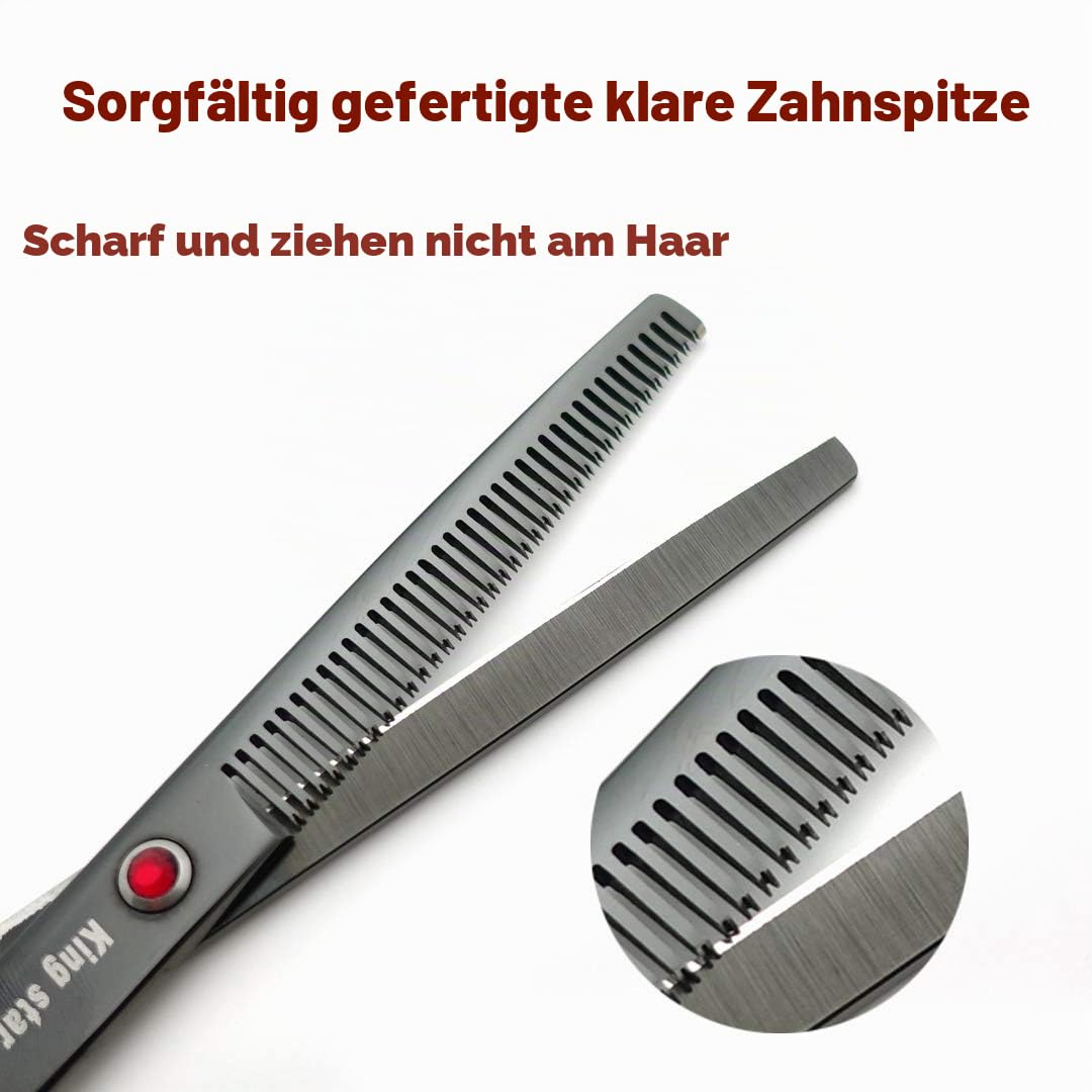 Professionelles Fellscheren-Set aus Titan, 17,8 cm, gerade, dünner werdend, gebogen, 4-teiliges Set für Hundepflege, Hellschwarz mit Kamm