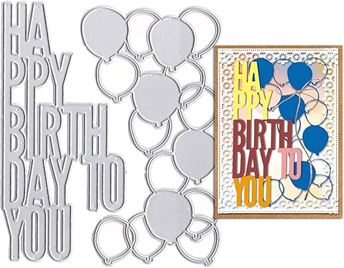 Globos de cumpleaños troquelados para hacer tarjetas, troqueles de letras de feliz cumpleaños, plantillas de troqueles de celebración de vacaciones,