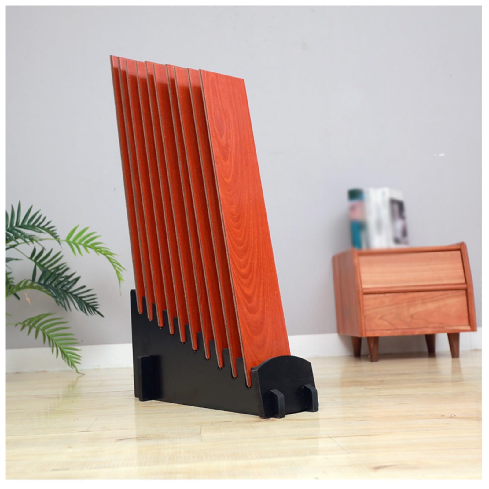 NQNFWCRJ Single Row/Double Row Wooden Wood Floor Display Stand Holds 10/20 Samples Triangular Tile Rack Slot-in Assembly Design