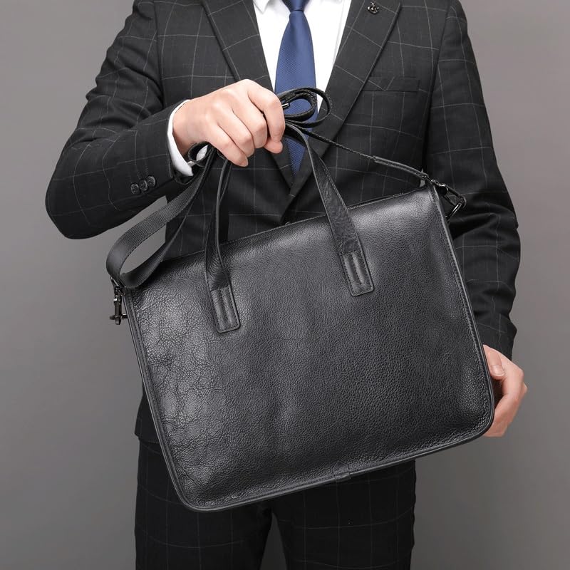 Briefcase Horizontal Large Capacity Business Cowhide Handbag Computer Bag Business Bag(D)3