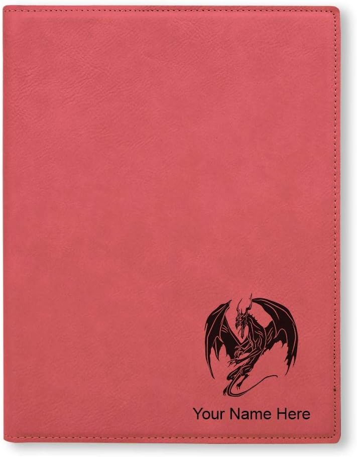 Small 7" X 9" Portfolio Notepad, Dragon, Personalized Engraving Included (Black with Silver)