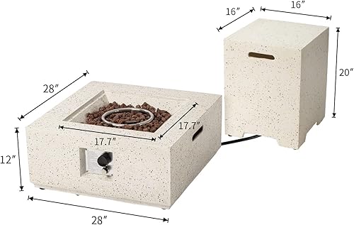 Miniatura 53 de COSIEST Juego de mesa de fuego de propano para exteriores de 2 piezas con mesa de tanque, mesa rectangular de terrazo de 42 pulgadas