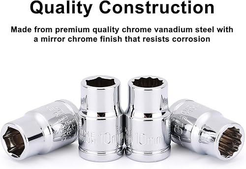 Miniatura 3 de CASOMAN Juego de llaves de impacto de 6 piezas, 38 pulgadas, profundo y poco profundo, 0.394 in, métrico, diseño de 6 puntos y 12 puntos, acabado