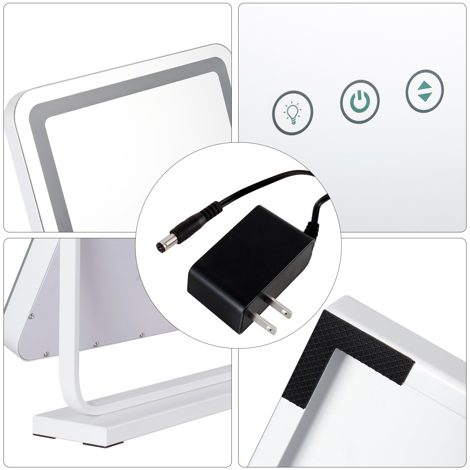 Miroir de Maquillage Lumineux LED 40x47 cm Carré, Rotation 360° Orientable avec Touche Tactile, 3 Modes de Couleur (Froid/Chaud/Naturel) à Intensité Variable Miroir de Table Hollywood