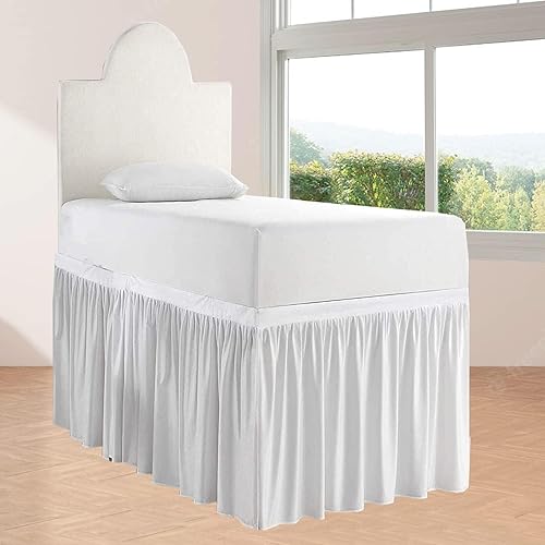 Falda de cama de dormitorio de 46 pulgadas, tamaño individual XL, falda de cama de dormitorio universitario con patrón de volantes, esquinas