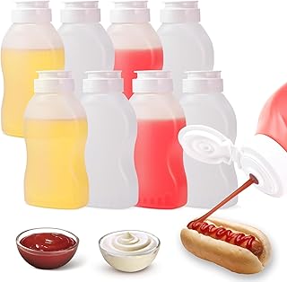 Condiment Squeeze Bottles for Ketchup Hot Sauce Liquids Oil with Caps for Mustard Salad Dressing Dispenser Clear Plastic Bottles Dressing Container HD PE BPA-free (8 oz 8 Pack)
