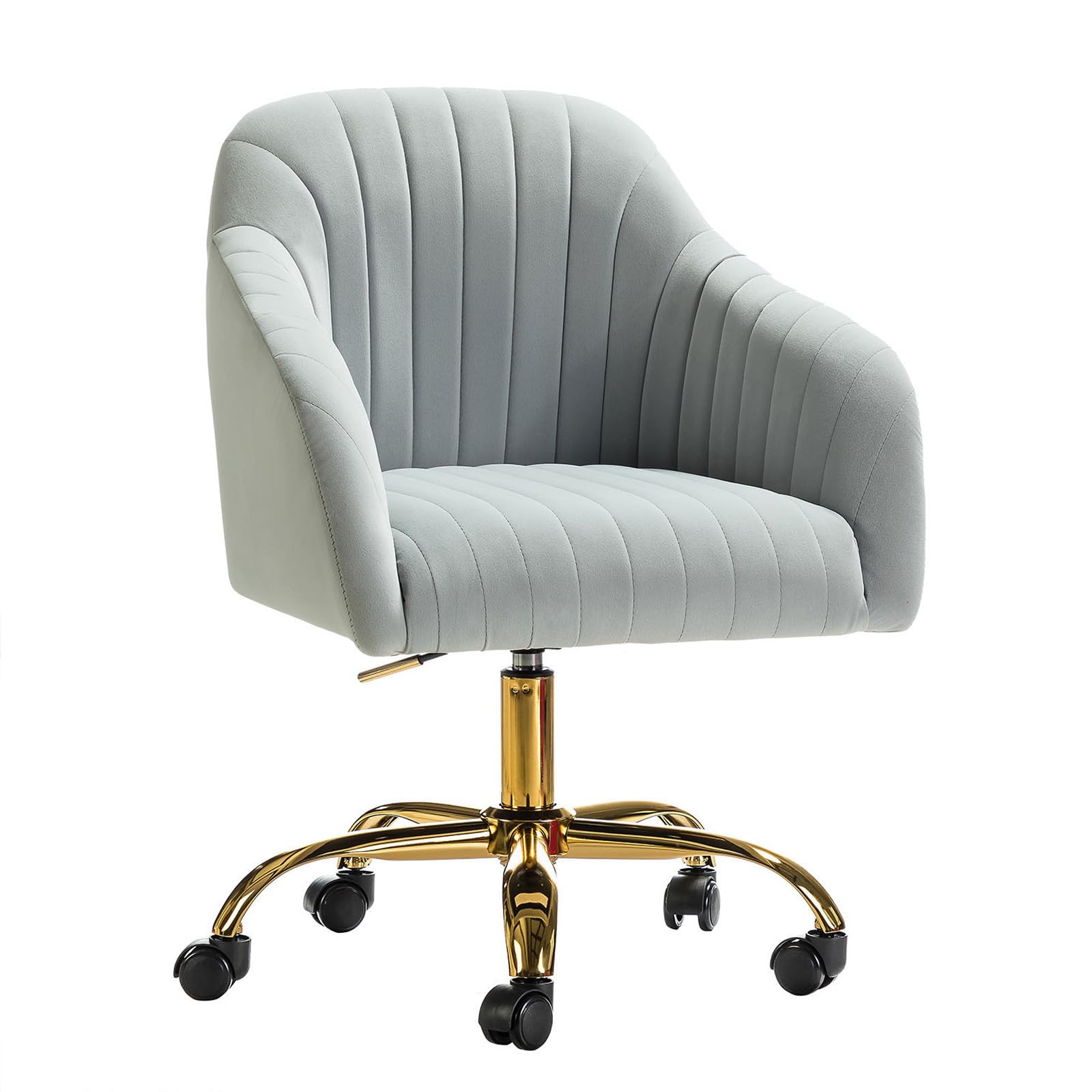 HULALA HOME Chaise de Bureau en Velours, Chaise Coiffeuse Ergonomique, Fauteuil de Bureau à Dossier Bas Réglable, Fauteuil Coiffeuse Roulette Doré, Bureau, Chambre, Gris