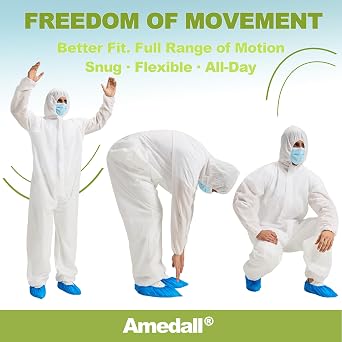 Hazmat Suits 15 Pack Disposable Protective Coveralls,Full Body Painters Suit with Ankles and Hood, Available in 5 sizes-Medium