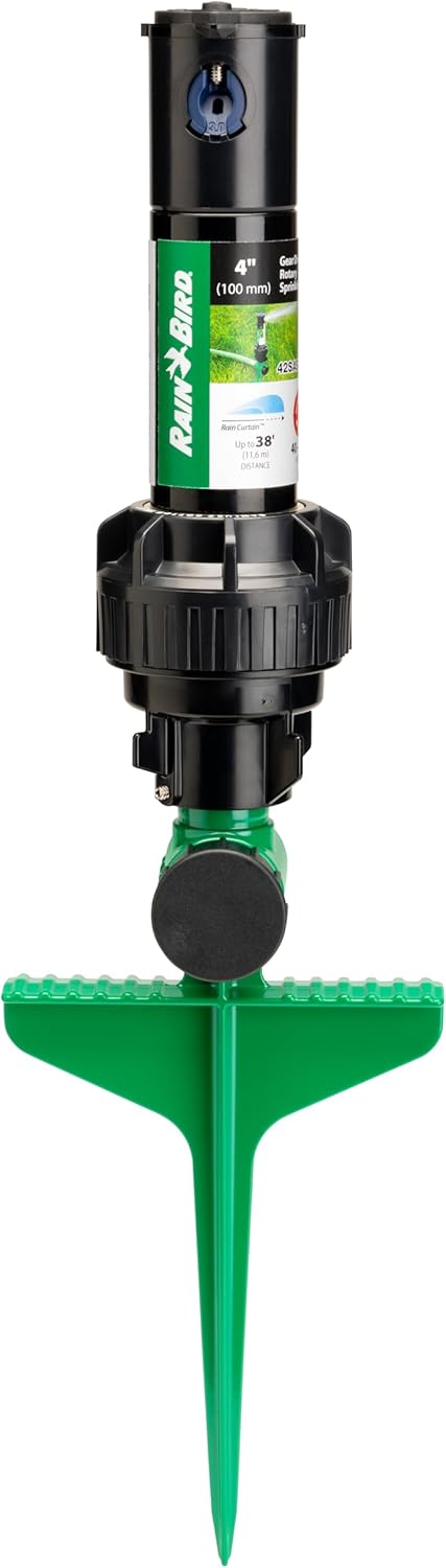 Rain Bird 42SASPG 42SA Gear Drive Rotor Lawn and Garden Sprinkler on Heavy Duty Green Spike, Adjustable 40° - 360° Pattern, 26' - 38' Spray Distance