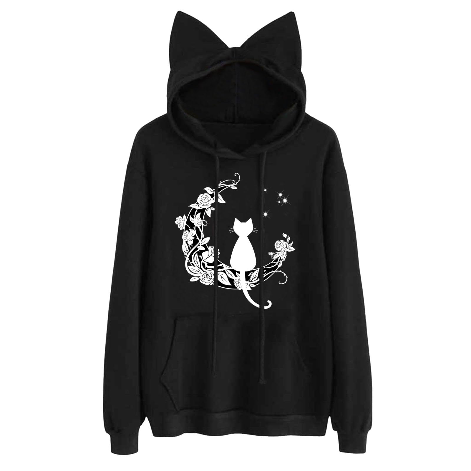 Sudaderas con capucha de orejas de gato con estampado de gatito para mujeres, adolescentes y niñas, sudaderas con capucha de manga larga, lindas sudaderas con capucha con orejas de conejo con capucha