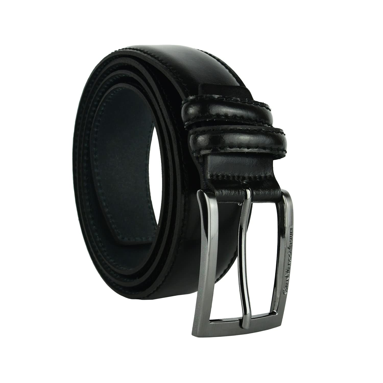 Gianmarcoventuri Men's Black 1002 3.5Cm Genuine Leather Belt, Made In Italy, Shortenable