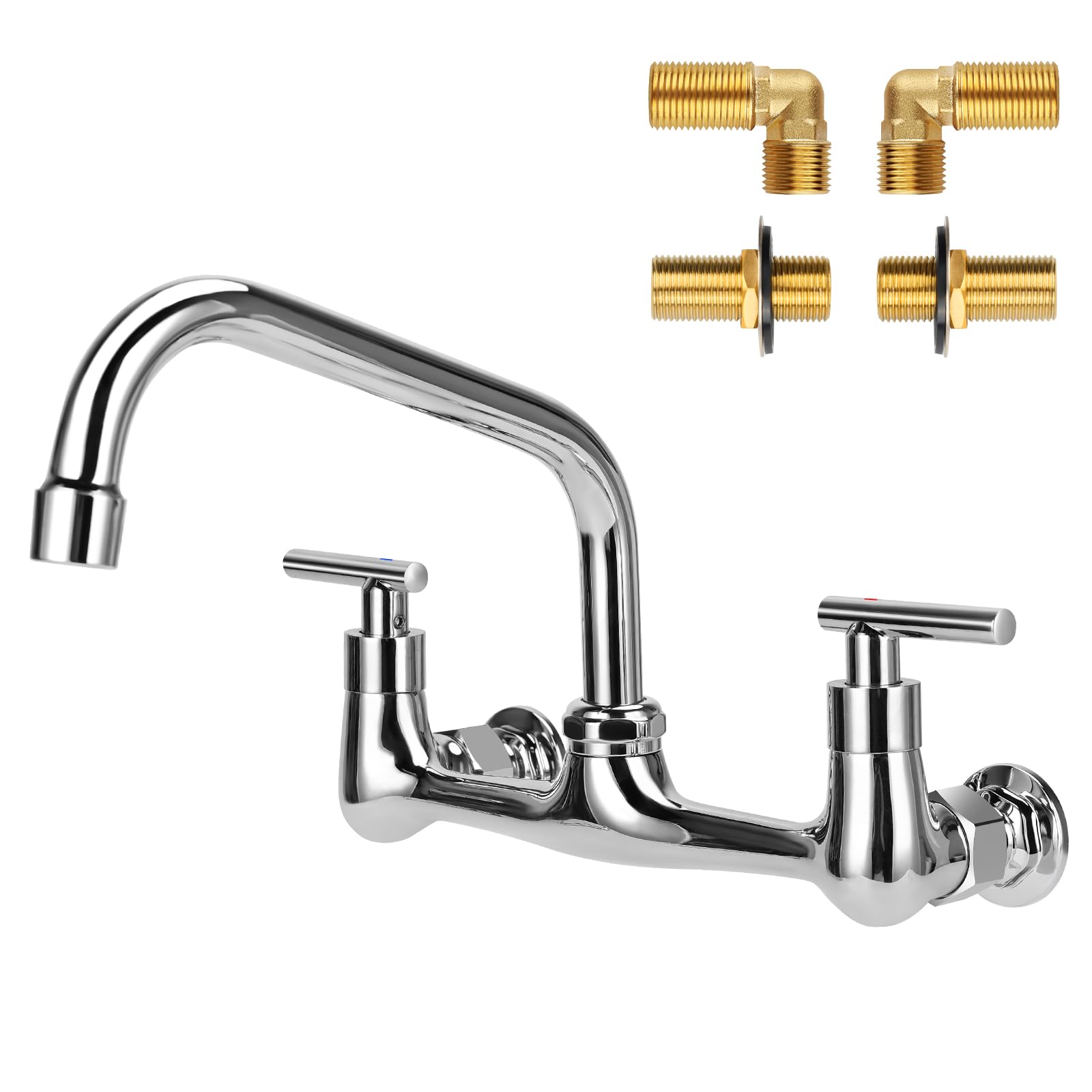 8 Inch Wall Mount Commercial Sink Faucet - NSF Approved Compartment Faucet With Swivel Spout