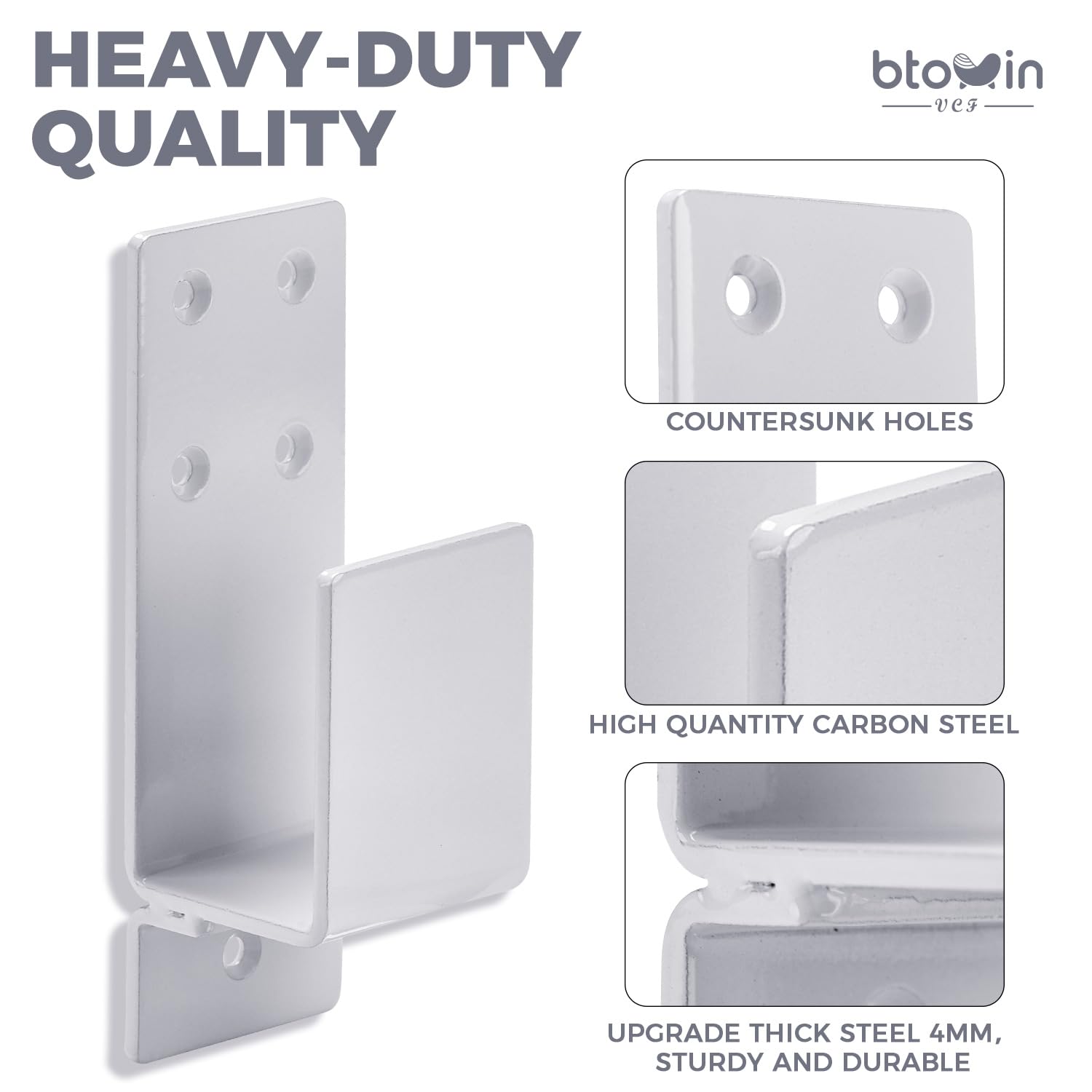 Door Barricade Brackets,Btowin VCF 2PCS Heavy Duty Door Metal Security Bracket for 2X4 Lumber,Drop Open Bar Holder U Bracket,White Door Lock Brackets for Home,Barn,Shed,Garage,Warehouse,Gate Door - Image 3