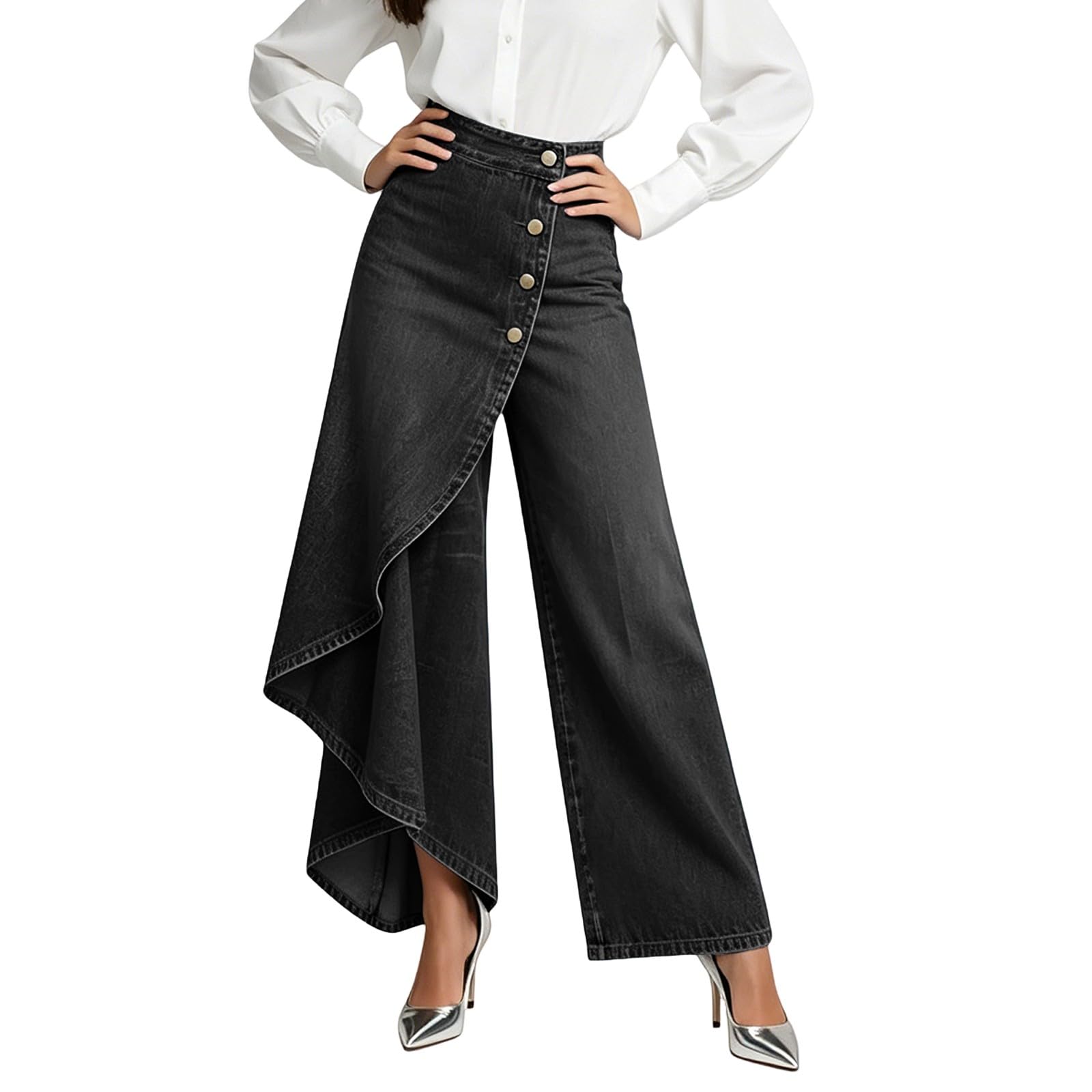 Jeans Donna Vita Alta Jeans Baggy Gamba Larga Casual Pantaloni Vita Alta Larghi Leggeri Eleganti Pantaloni Denim Elasticizzati Curvy Palazzo Y2k Streetwear Taglie Forti Tempo Libero Push Up