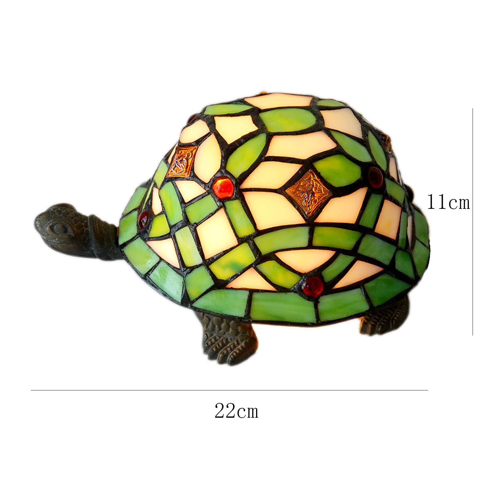 Lampa do karmienia, E14, lampa z żółwiem, dekoracyjna lampka nocna, do sypialni, amerykański styl, ręcznie malowana na szkle, lampa zielona tiffany 22 x 11 cm