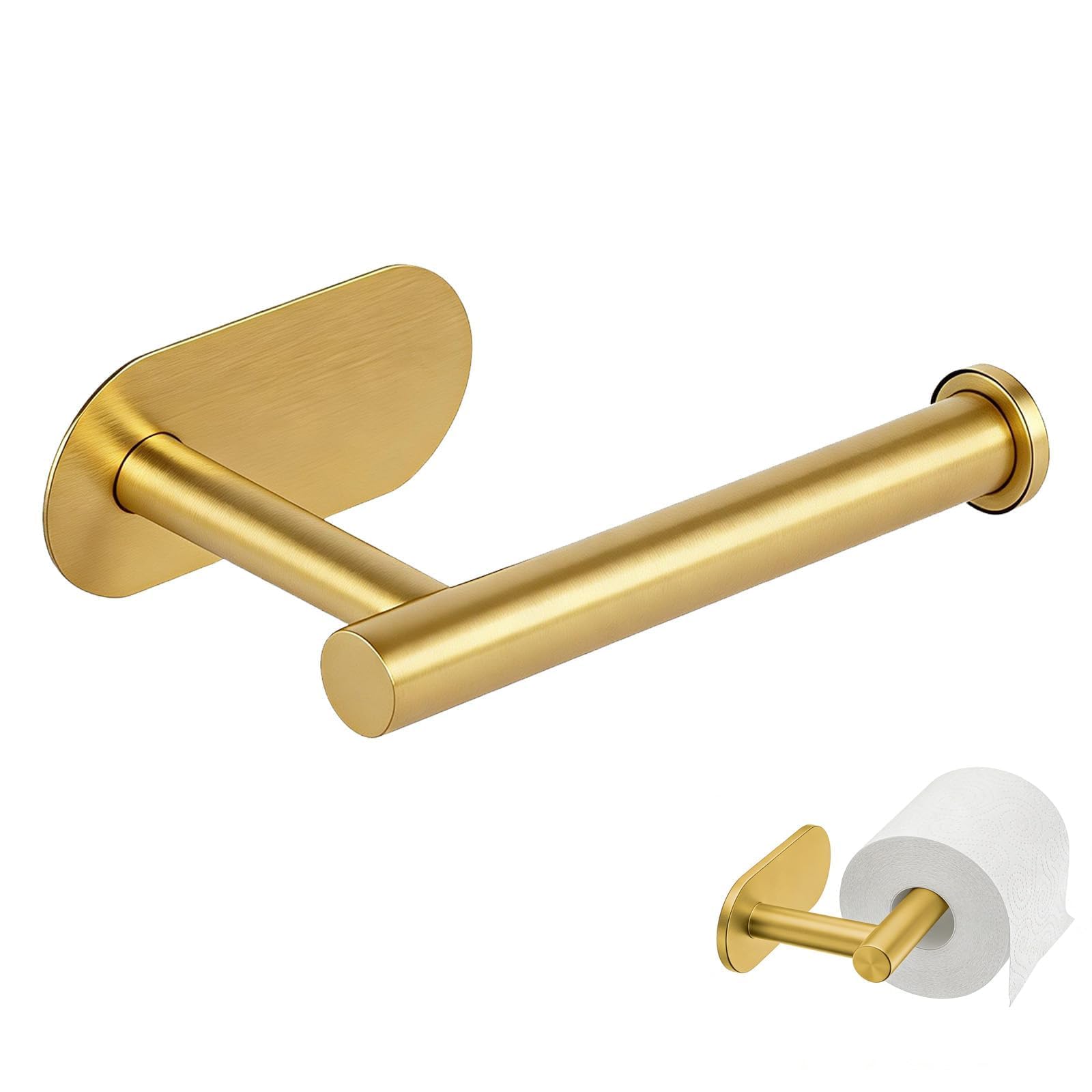 1 Pcs Brushed Gold Toilet Roll Holder Self Adhesive, Gold Tissue Paper Adhesive Toilet Roll Holder Wall Mounted, No Drilling Golds Bathroom Accessories for Bathroom Daily Use