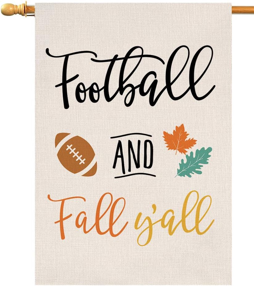 BLKWHT Football and Fall Y'all House Flag Vertical Double Sided Inch Autumn Leaves Quote Saying Yard Outdoor Decor 28 x 40