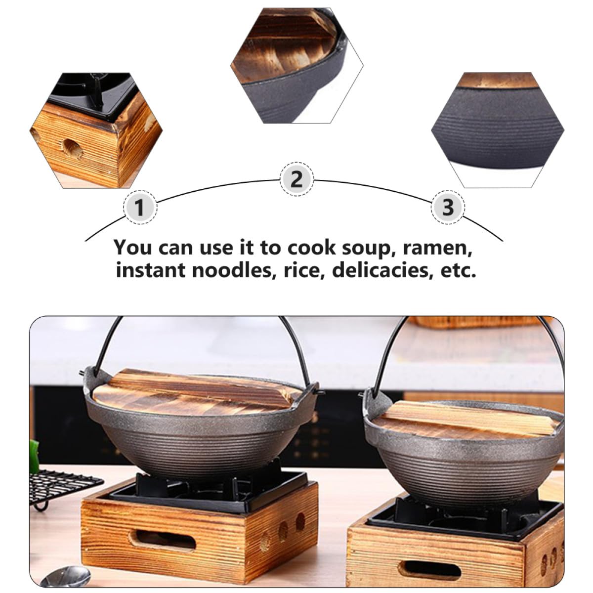 Cacerola de Hierro Fundido y Diseño Fácil de Limpiar con Acabado Antiadherente para Cocina Japonesa Adecuado para Preparar Sukiyaki en Casa