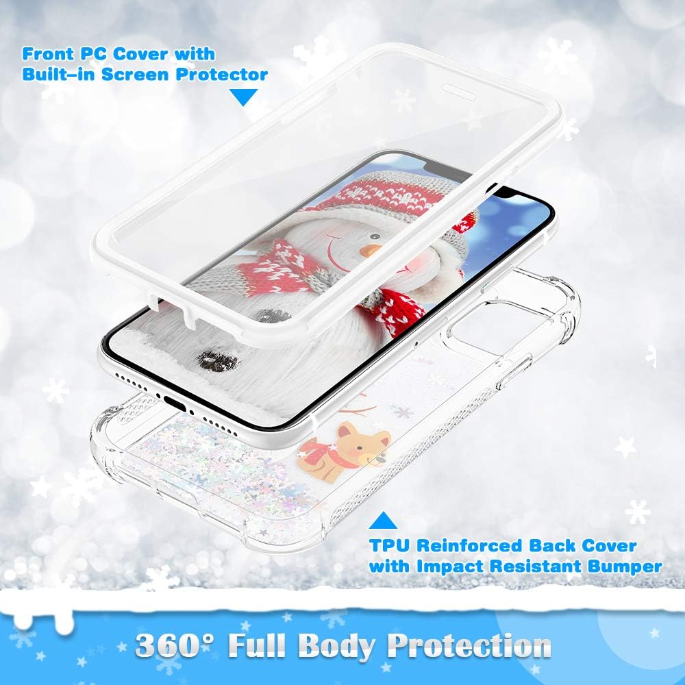 Ruky Christmas Case for iPhone 11 Pro Max, Glitter Full Body Rugged with Built-in Screen Protector Heavy Duty Shockproof Cute Girls Women Children Christmas Case for iPhone 11 Pro Max, Snowman&Dog