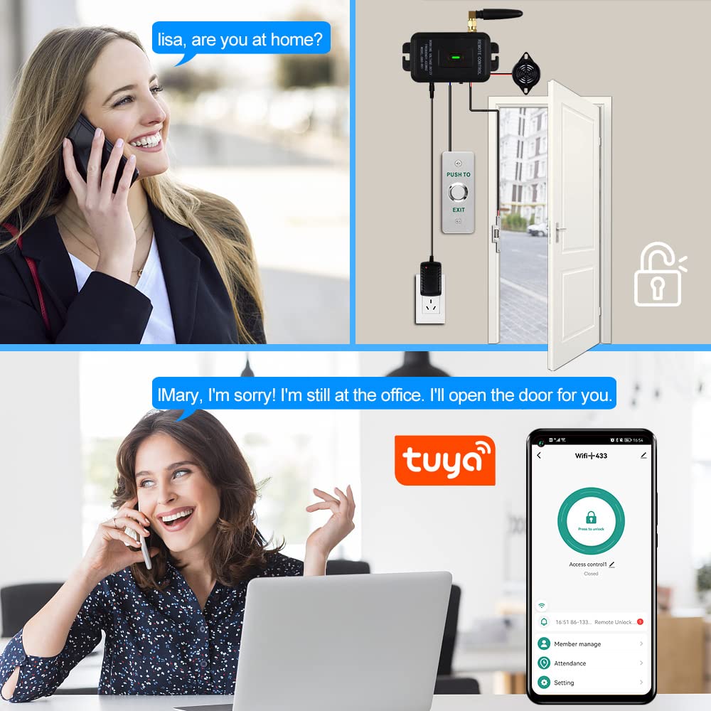 WiFi Tuya Gate Control Kit Système de Sécurité à Domicile Ouvre Porte sans Fil Télécommande Déverrouillage NC Failure Safety Serrure de Porte électrique