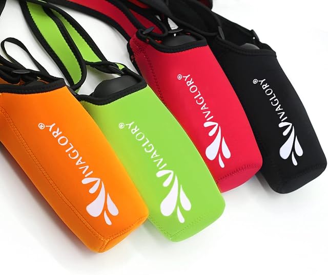 VIVAGLORY Insulated Neoprene Water Bottle Holder with Wide Adjustable Shoulder Strap for Daily Walking, Hiking and Other Outdoor Activities