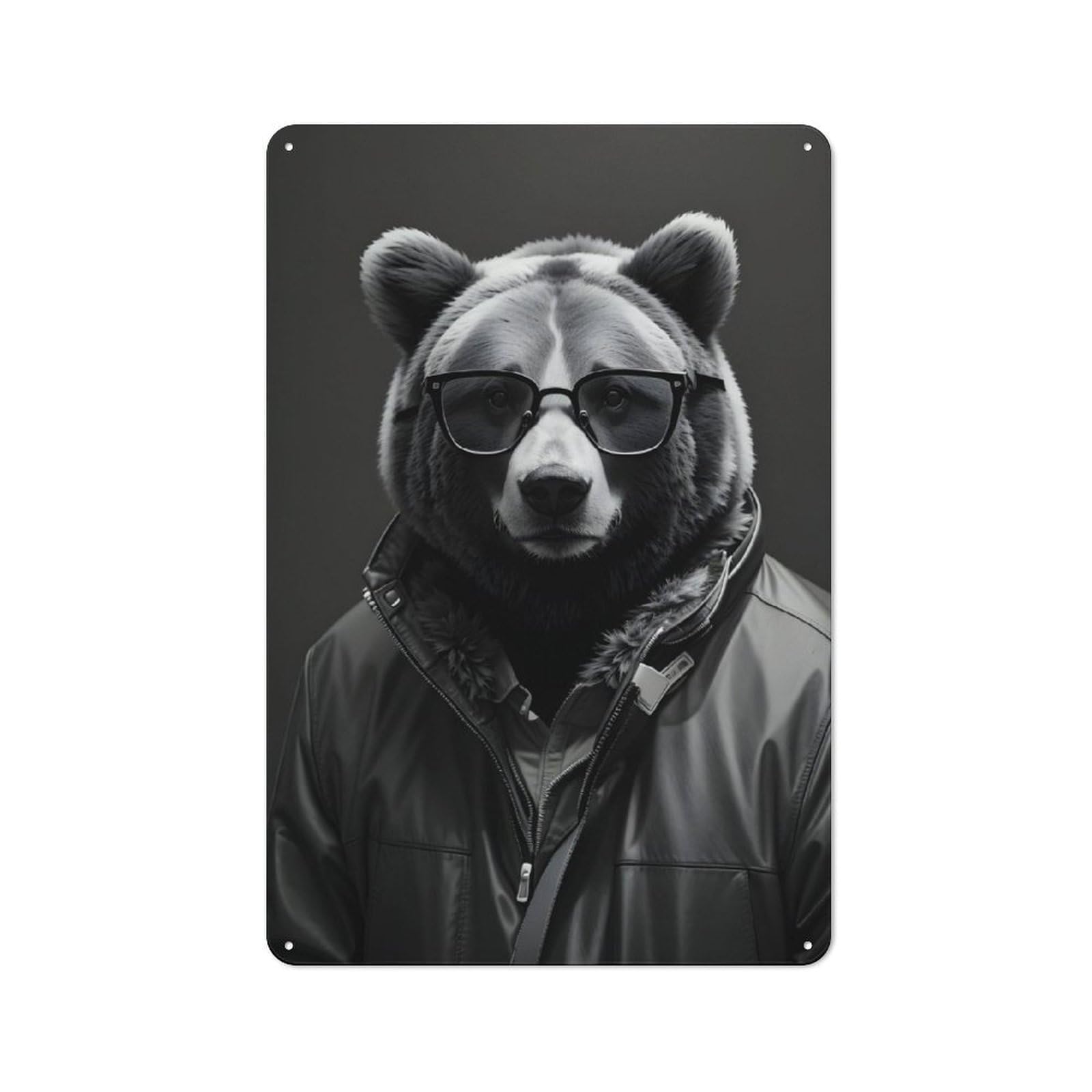 Junmoney Cool Bear Bnw Printed Metal Sign For Pet Owners, Birthday, Christmas Or Housewarming Gift, 30X20cm