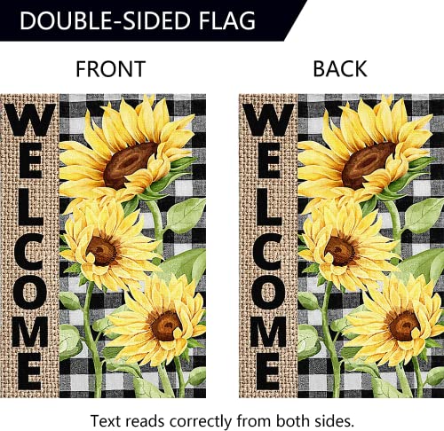 Surfapans Summer House Flag Sunflower Welcome 28X40 Inch Double Sided Outside Buffalo Check Plaid Burlap Outdoor Yard Large Flags Seasonal Porch Holiday Decoration #TOP4