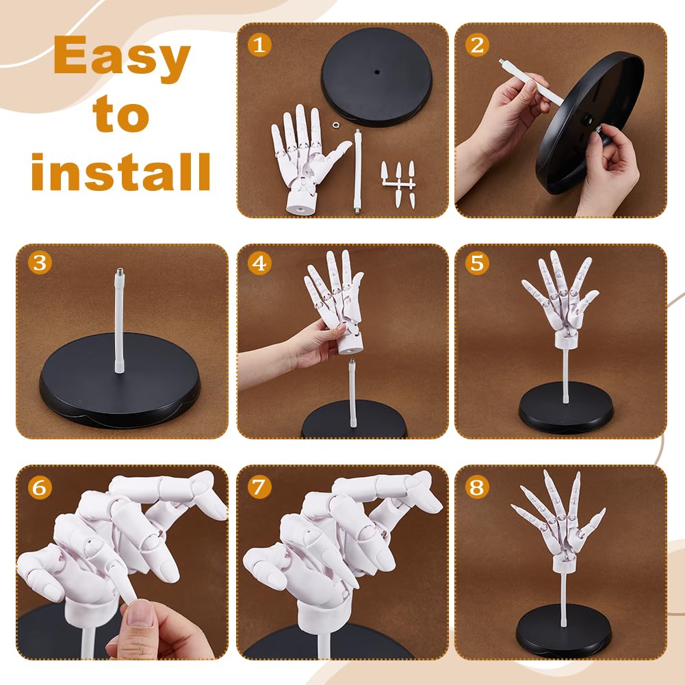 UNICRAFTALE Figure de Main Flexible en Plastique avec Articulations pour Artistes Mannequin de Dessin avec Base Ronde Modèle de Main Blanc pour Esquisser Peinture Décor de Bureau Domestique 21x36cm