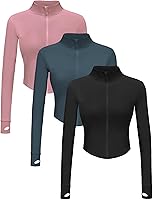 Dalavch 3-Pack Women's Cropped Full Zip Workout Jacket - Slim Fit Running Gym Yoga Athletic Jacket with Thumb Holes