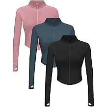 3 Pack Womens Cropped Full Zip up Workout Jacket Slim Fit Running Athletic Gym Yoga Sports Jacket with Thumb Holes
